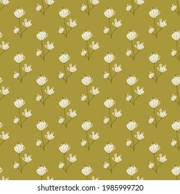 Ditsy seamless vintage pattern with white little abstract flowers shapes. Scrapbook botany artwork. Flat vector print for textile, fabric, giftwrap, wallpapers. Endless illustration.
