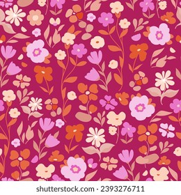 Ditsy simple flower seamless pattern vector. For fashion, fabric, wallpaper, wrapping paper, cover, prints. Cute Small purple flowers background
