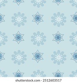 Ditsy Snowflake Blue,Blue monochrome, whites, Beige colours ,seamless pattern ,prints background