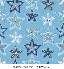 Ditsy Snowflake Blue,Blue monochrome, whites, Beige colours ,seamless pattern ,prints background