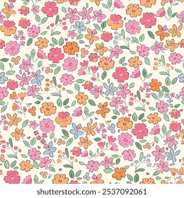 Ditsy style background of small flowers.Stock vector for printing on surfaces and web design.