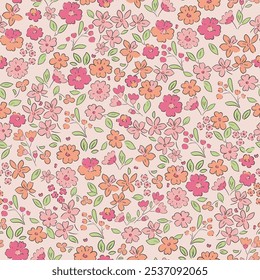 Ditsy style background of small flowers.Stock vector for printing on surfaces and web design.