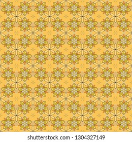 Ditsy style. Flower seamless pattern simple floral print with small flowers. Vector design in yellow, orange and beige colors.