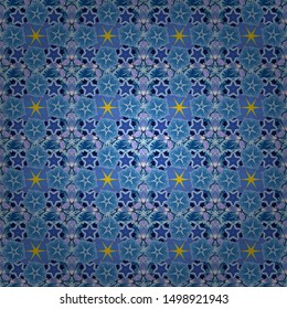 Ditsy style. Flower seamless pattern simple floral print with small flowers. Vector design in blue, violet and yellow colors.
