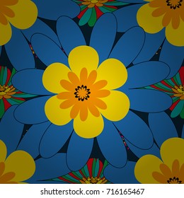 Ditsy style. Flowers pattern with small black, blue and yellow flowers. Seamless vector pattern for design and fashion prints. Vintage floral background.