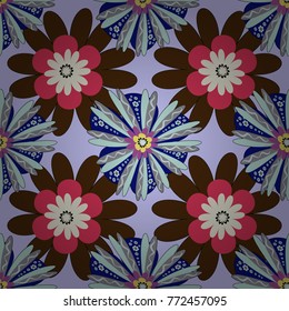 Ditsy style. Seamless vector pattern for design and fashion prints. Vintage floral background. Flowers pattern with small brown, blue and violet flowers.