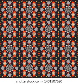 Ditsy style. Vector design in gray, red and orange colors. Flower seamless pattern simple floral print with small flowers.
