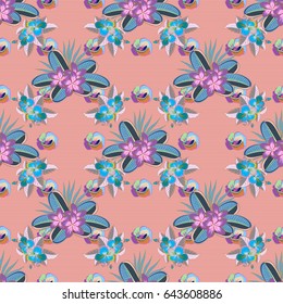 Ditsy style. Vintage vector floral background in green and blue colors. Printing with small flowers. Cute seamless pattern for fashion prints.