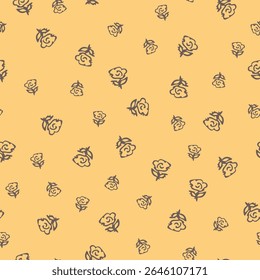 Ditsy flores estilizadas na arte de linha marrom escuro em um design não direcional Tossed no ocre amarelo criando uma impressão padrão sem costura