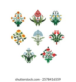 Ditsy symmetrical flowers isolated. Vector