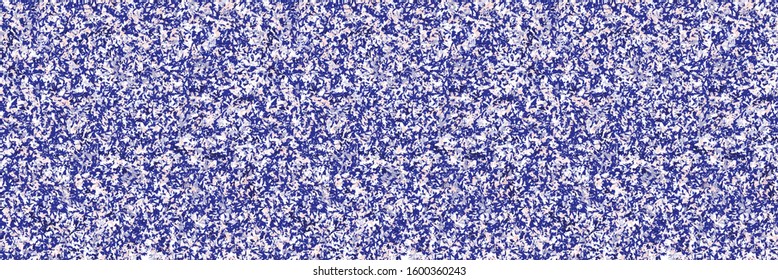 Ditsy tiny confetti sprinkles seamless vector banner pattern. Random tiny party border flecks. Dense packed speckled texture. Organic random flecked spotted background. Classic blue ribbon trim edge