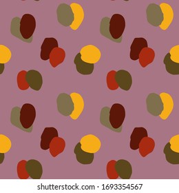 Ditsy vector polka dot pattern with random hand-painted circles. Seamless texture in vintage style. Modern background with shapeless curves, circles.
