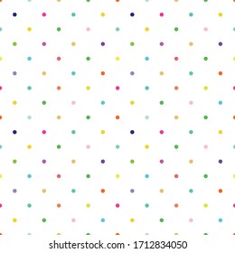 Ditsy vector polka dot seamless pattern background. Small circles bright multicolour backdrop. Regular geometric repeat confetti design. All over print for summer or birthday party celebration concept