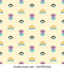 Impresión vintage con flores diminutas sobre fondo azul. Patrón floral sin fisuras vectorial en estilo retro