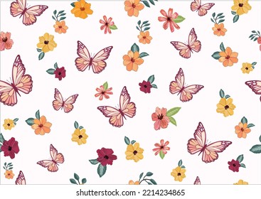 ditsy water color flower butterfly design