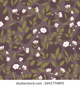 Ditsy Wild Flowers and Leaves Vector Seamless Pattern