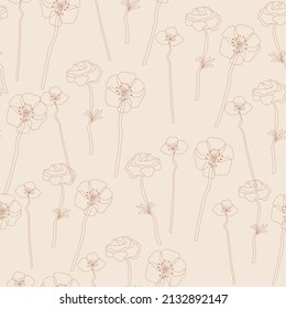 Flores silvestres de color marrón sin fisuras en el patrón vectorial. Flores de Chamomile blanco angustiadas sobre fondo negro. Diseño para impresiones, tela, tarjetas de invitación, decoración de bodas, papel pintado, murales de pared