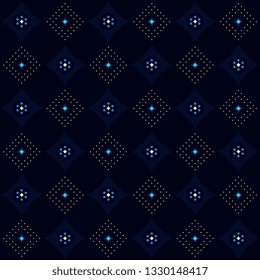 Ditzy floral motif gingham pattern original square design. Small flower circular shapes simple geometric all over print block for ladies dress fabric, interior wallpaper, textile accessories, swimwear