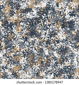 Ditzy Floral Natural Camouflage Grungy Textured Abstract Colorful Seamless Repeat Vector Pattern.