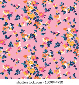 Ditzy Flower, Pink background Seamless Pattern