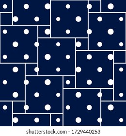 Ditzy geometric seamless pattern. Abstract stylish background. Repeating abstract geometric texture. Classic blue color backdrop. Simple graphic design for fabric, wallpaper, interior, prints. Vector