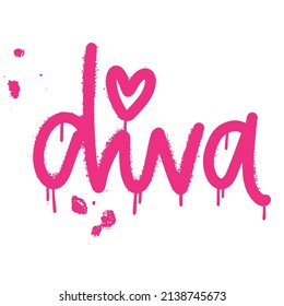 Diva - Urban street graffiti lettering with splash and drops effect. Concept of self love,feminism, women's rights. Vector hand drawn typography illustration