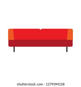 Divan red lifestyle comfortable furniture flat vector icon. Bright TV sofa living room design interior house