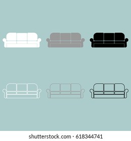 Divan or sofa white grey black icon set.