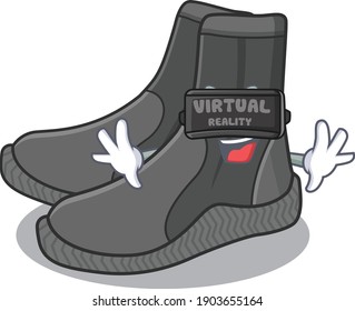 Dive booties cartoon image play a game with Virtual Reality headset