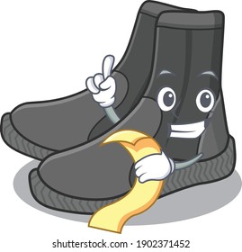 Dive booties mascot character style with food and beverage menu on his hand