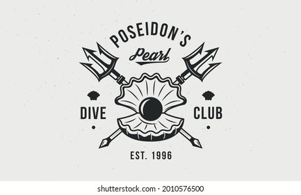 Dive Club logo. Vintage diving club logo template with Pearl and crossed tridents. Dive Club print for t-shirt, poster, typography. Vector illustration