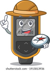 Dive computer mascot design style of explorer using a compass during the journey