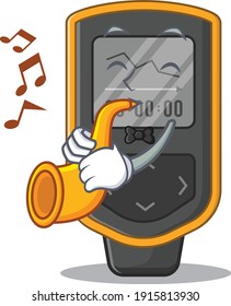 Dive computer musician of cartoon picture playing a trumpet on stage