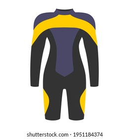 dive costume in black, yellow and blue colors isolated on white background, swim suit for women or men, unisex model