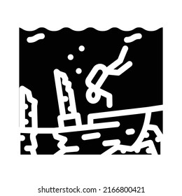 dive course for sunken objects glyph icon vector. dive course for sunken objects sign. isolated contour symbol black illustration