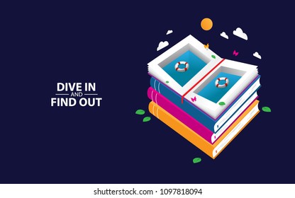 Dive in and find out with 3d book concept for banner, poster, print etc. EPS10