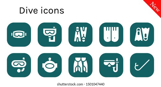 dive icon set. 10 filled dive icons.  Simple modern icons about  - Diving mask, Snorkel, Flippers, Dive, Aqualung
