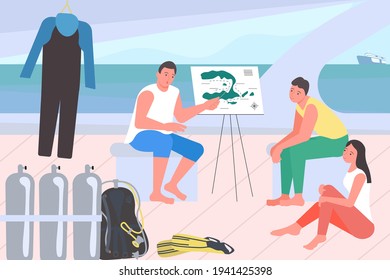 Dive instructor giving a dive briefing to tourists