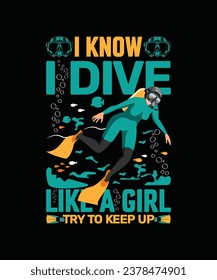 Dive into adventure with our scuba diving-themed t-shirt design. Explore the mesmerizing depths of the ocean, where every dive is a journey into a world of wonder.