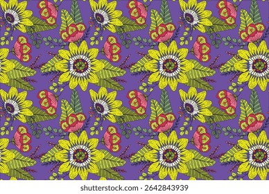 Dive into a burst of exotic beauty with this hand-painted tropical floral pattern. This artwork features an array of vividly rendered tropical flowers and lush leaves, captured in a fluid watercolor s