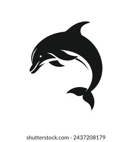 Dive into Delight Cartoon Silhouette of Dolphin Logo Icon in Vector
