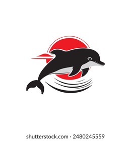 Dive into Delight Cartoon Silhouette of Dolphin Logo Icon in Vector