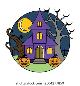  Dive into the spooky season with this eerie haunted house vector illustration. Perfect for Halloween-themed projects, this digital graphic is sure to send chills down your spine.

