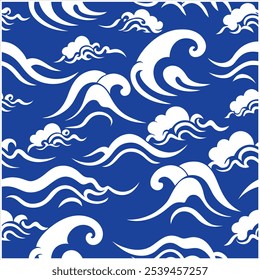 Mergulhe em estilo com este padrão de ondas oceânicas sem costura desenhadas à mão, perfeito para designs de praia, tecido, papel de parede e arte digital, trazendo a tranquilidade do mar para qualquer projeto.