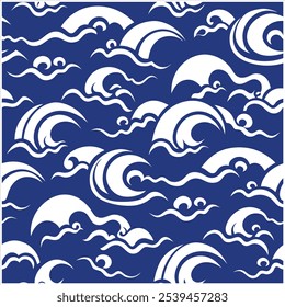 Mergulhe em estilo com este padrão de ondas oceânicas sem costura desenhadas à mão, perfeito para designs de praia, tecido, papel de parede e arte digital, trazendo a tranquilidade do mar para qualquer projeto.