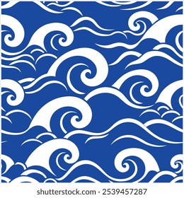 Mergulhe em estilo com este padrão de ondas oceânicas sem costura desenhadas à mão, perfeito para designs de praia, tecido, papel de parede e arte digital, trazendo a tranquilidade do mar para qualquer projeto.