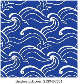 Mergulhe em estilo com este padrão de ondas oceânicas sem costura desenhadas à mão, perfeito para designs de praia, tecido, papel de parede e arte digital, trazendo a tranquilidade do mar para qualquer projeto.