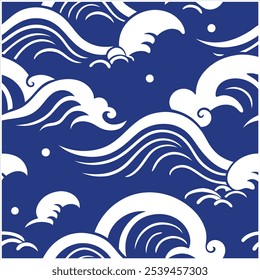 Mergulhe em estilo com este padrão de ondas oceânicas sem costura desenhadas à mão, perfeito para designs de praia, tecido, papel de parede e arte digital, trazendo a tranquilidade do mar para qualquer projeto.