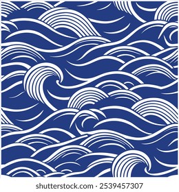 Mergulhe em estilo com este padrão de ondas oceânicas sem costura desenhadas à mão, perfeito para designs de praia, tecido, papel de parede e arte digital, trazendo a tranquilidade do mar para qualquer projeto.