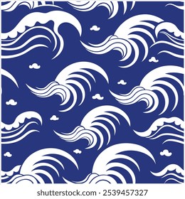 Dive into style with this seamless hand-drawn ocean waves pattern, perfect for beachy designs, fabric, wallpaper, and digital art, bringing the tranquility of the sea to any project.